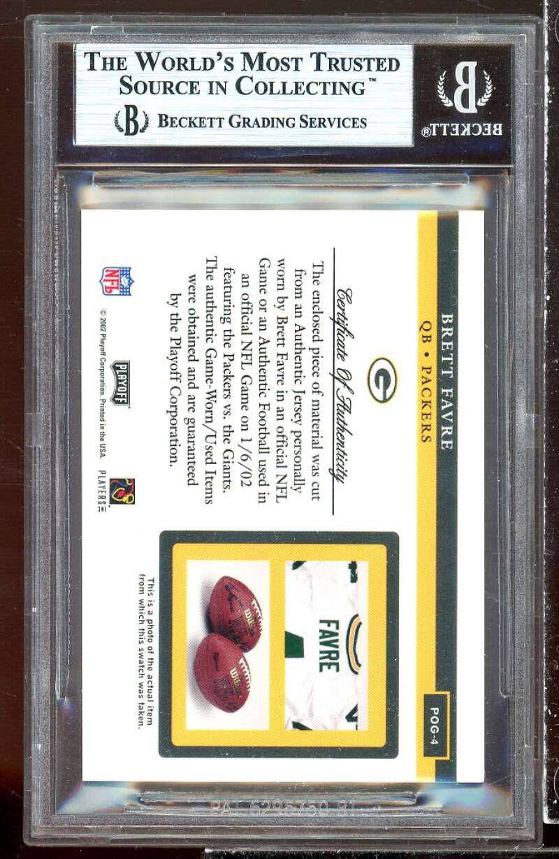 Brett Favre Card 2002 Piece of the Game Materials #4f BGS 9 (9.5 8.5 9.5 9.5) Image 2