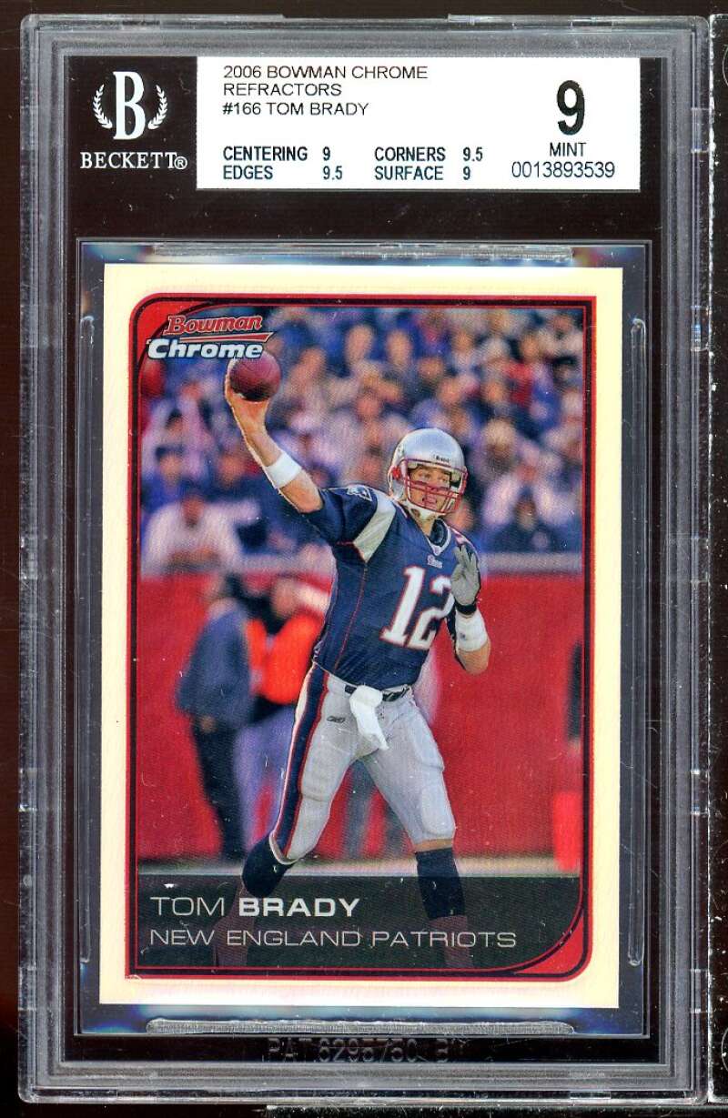 Tom Brady Card 2006 Bowman Chrome Refractors #166 BGS 9 (9 9.5 9.5 9) Image 1