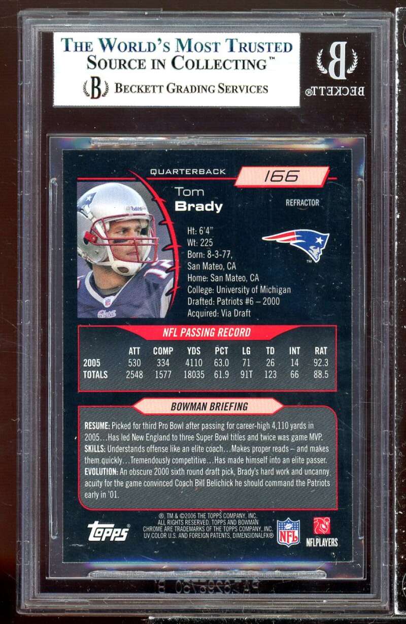 Tom Brady Card 2006 Bowman Chrome Refractors #166 BGS 9 (9 9.5 9.5 9) Image 2