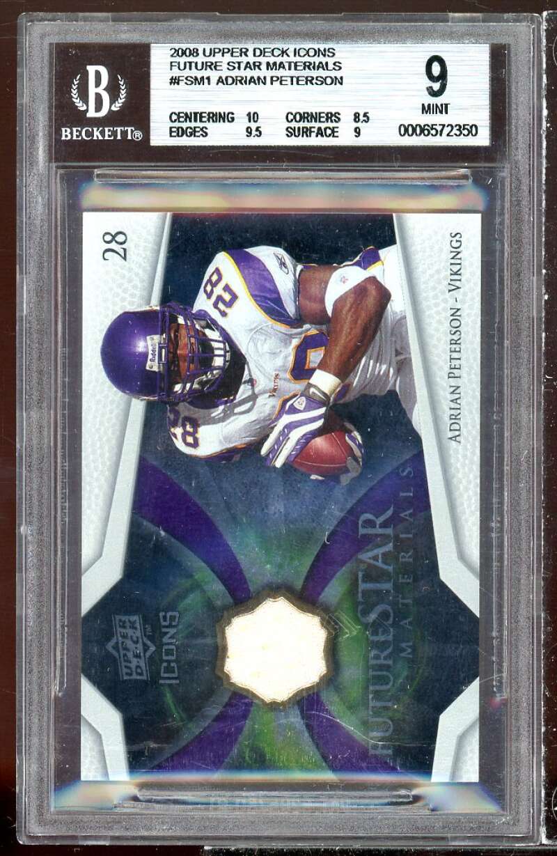 Adrian Peterson Card 2008 Upper Deck Icons Future Star Materials #fsm1 BGS 9 Image 1