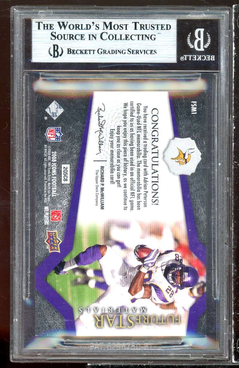 Adrian Peterson Card 2008 Upper Deck Icons Future Star Materials #fsm1 BGS 9 Image 2