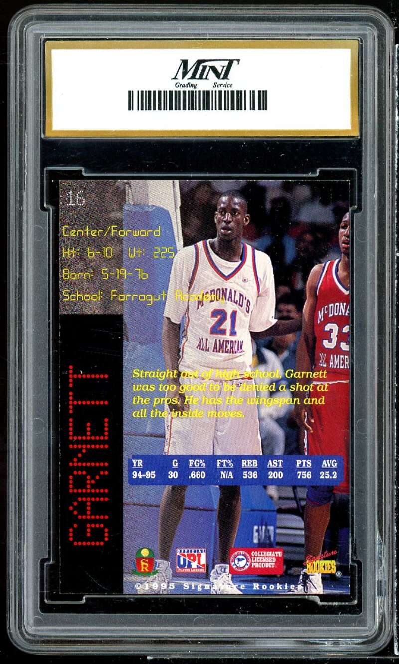 Kevin Garnett Rookie 1995 Signature Rookies Promo #16 MINT GRADING 10 GEM MT Image 2