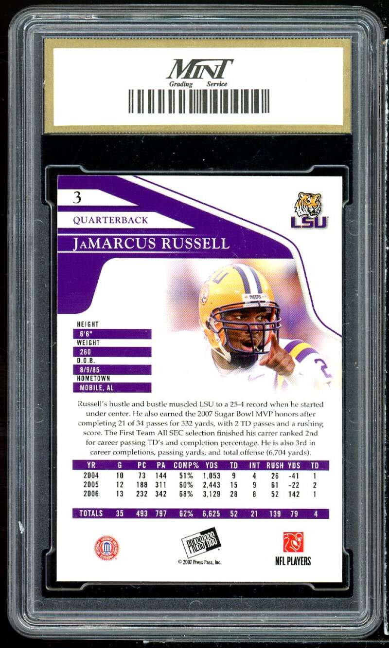 Jamarcus Russell Rookie 2007 Press Pass Reflectors #3 MINT GRADING 10 GEM MT Image 2