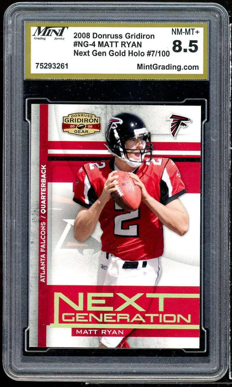 Matt Ryan Rookie Card 2008 Donruss Gridiron Gold Holo #4 MINT GRADING 8.5 NM-MT+ Image 1