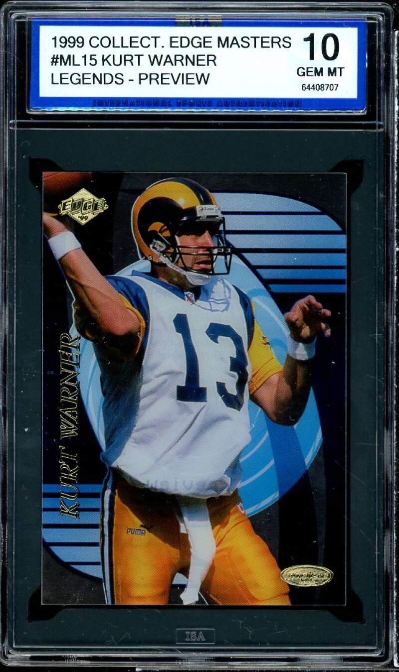 Kurt Warner Rookie Card 1999 CE Masters Legends Preview #ml15 ISA 10 GEM MT Image 1