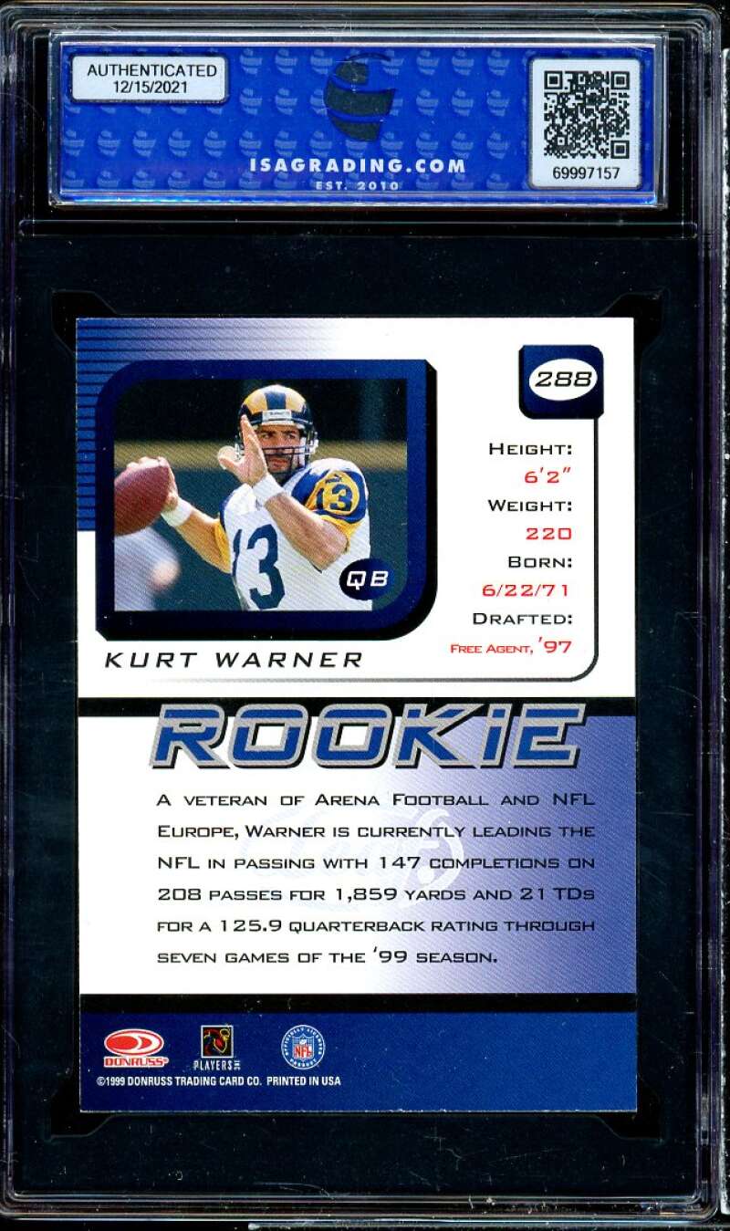 Kurt Warner Rookie Card 1999 Leaf Rookies n Stars #288 ISA 8 NM-MT Image 2