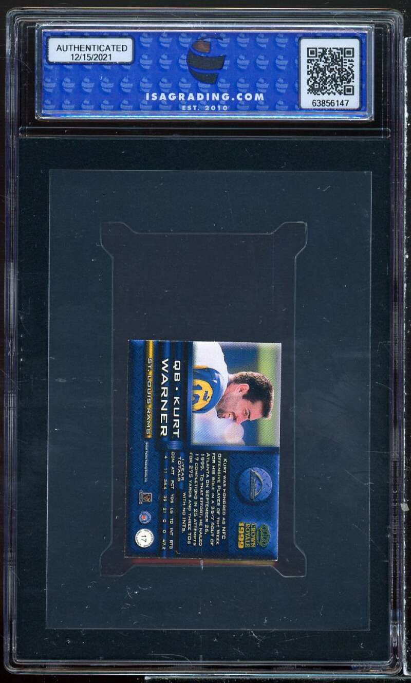 Kurt Warner Rookie Card 1999 Pacific Crown Royal Card-Supial Small ISA 9 MINT Image 2