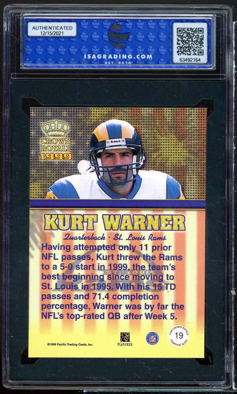 Kurt Warner Rookie Card 1999 Pacific Crown Royale Franchise Glory ISA 8.5 NM-MT+ Image 2