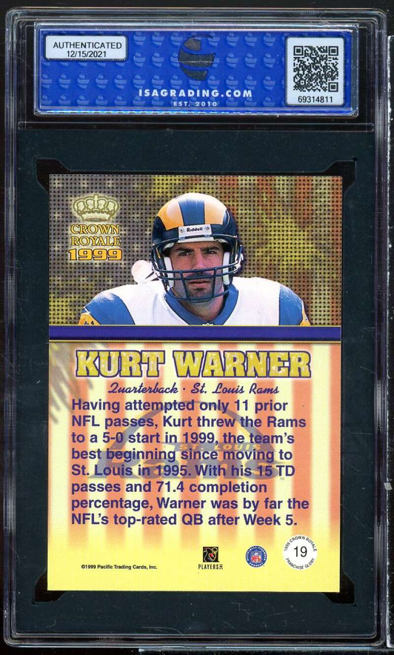 Kurt Warner Rookie Card 1999 Pacific Crown Royale Franchise Glory ISA 9 MINT Image 2