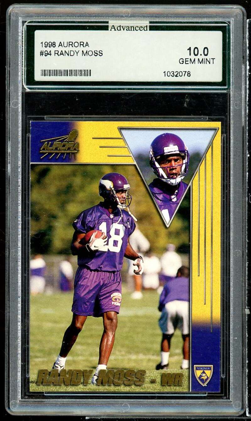 Randy Moss Rookie Card 1998 Aurora #94 AGS 10 GEM MT Image 1