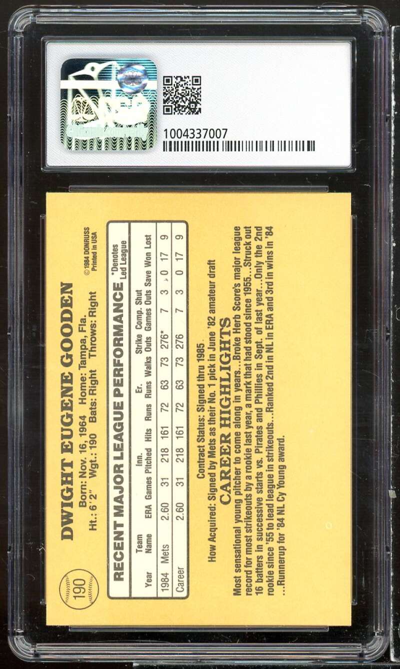 Dwight Gooden Rookie Card 1985 Donruss #190 CSG 7.5 NR MINT+ Image 2
