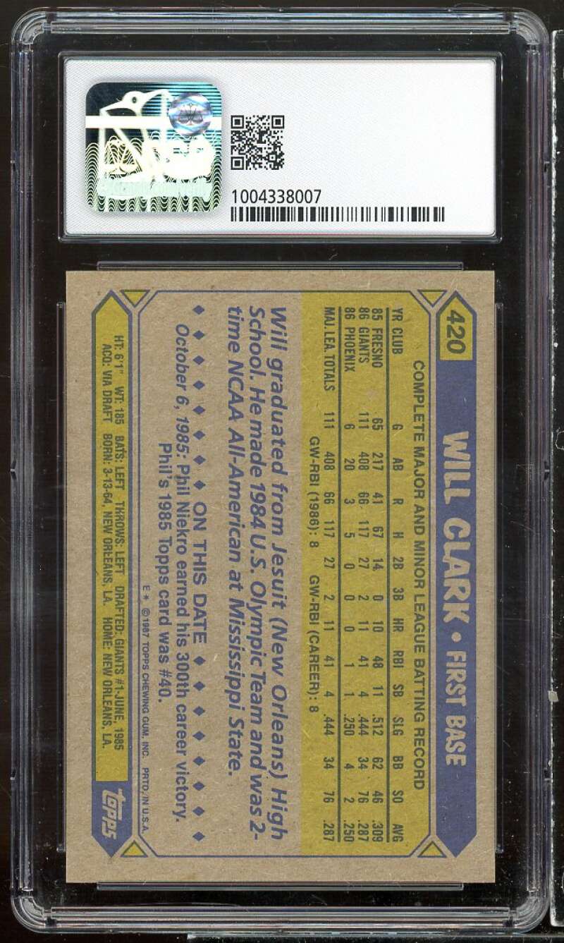 Will Clark Rookie Card 1987 Topps #420 CSG 8.5 NM-MINT+ Image 2