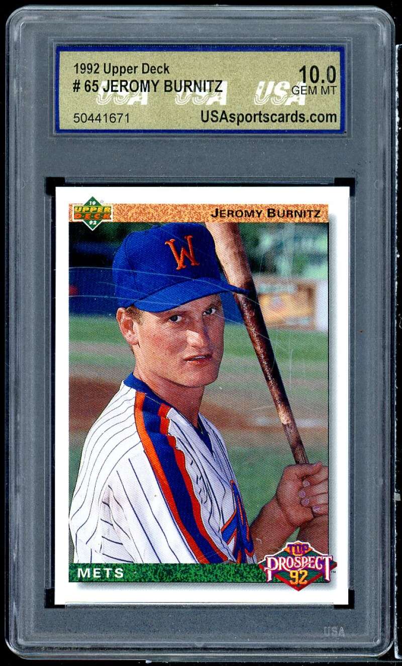 Jeromy Burnitz Rookie Card 1992 Upper Deck #65 USA 10 GEM MT Image 1