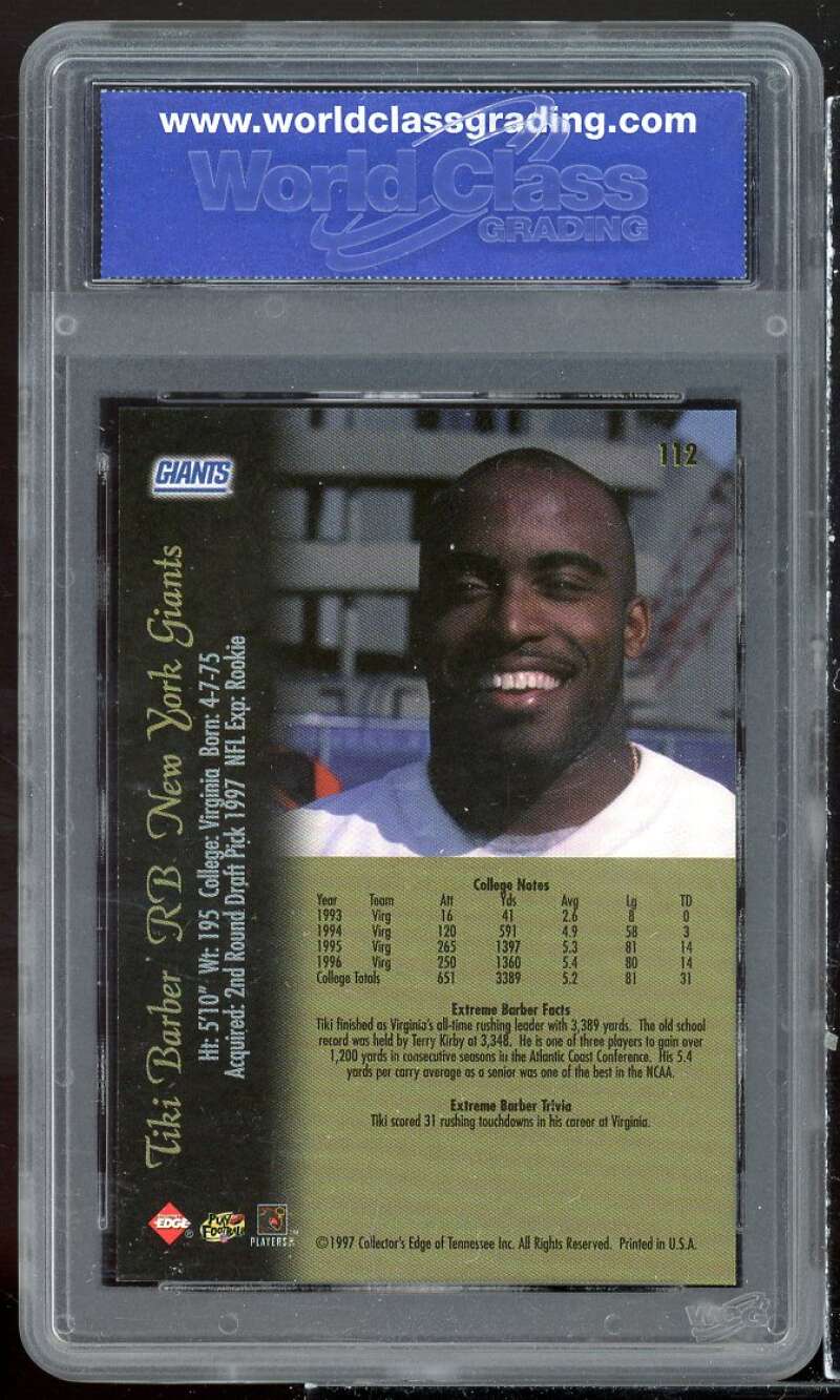 Tiki Barber Rookie Card 1997 Collector's Edge Extreme #38 WCG 9 MINT Image 2