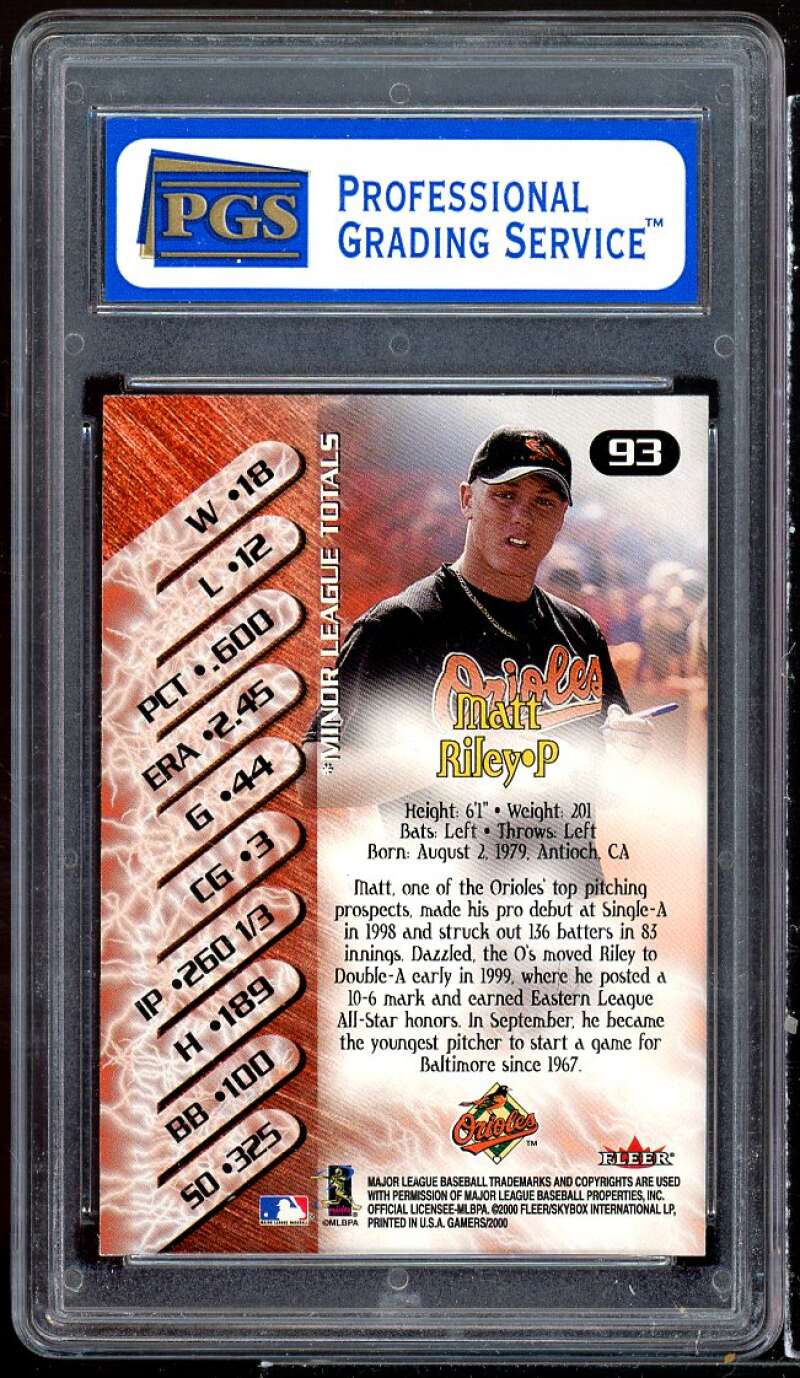 Matt Riley Rookie Card 2000 Fleer Gamers Next Gamers #93 PGS 9 MINT Image 2