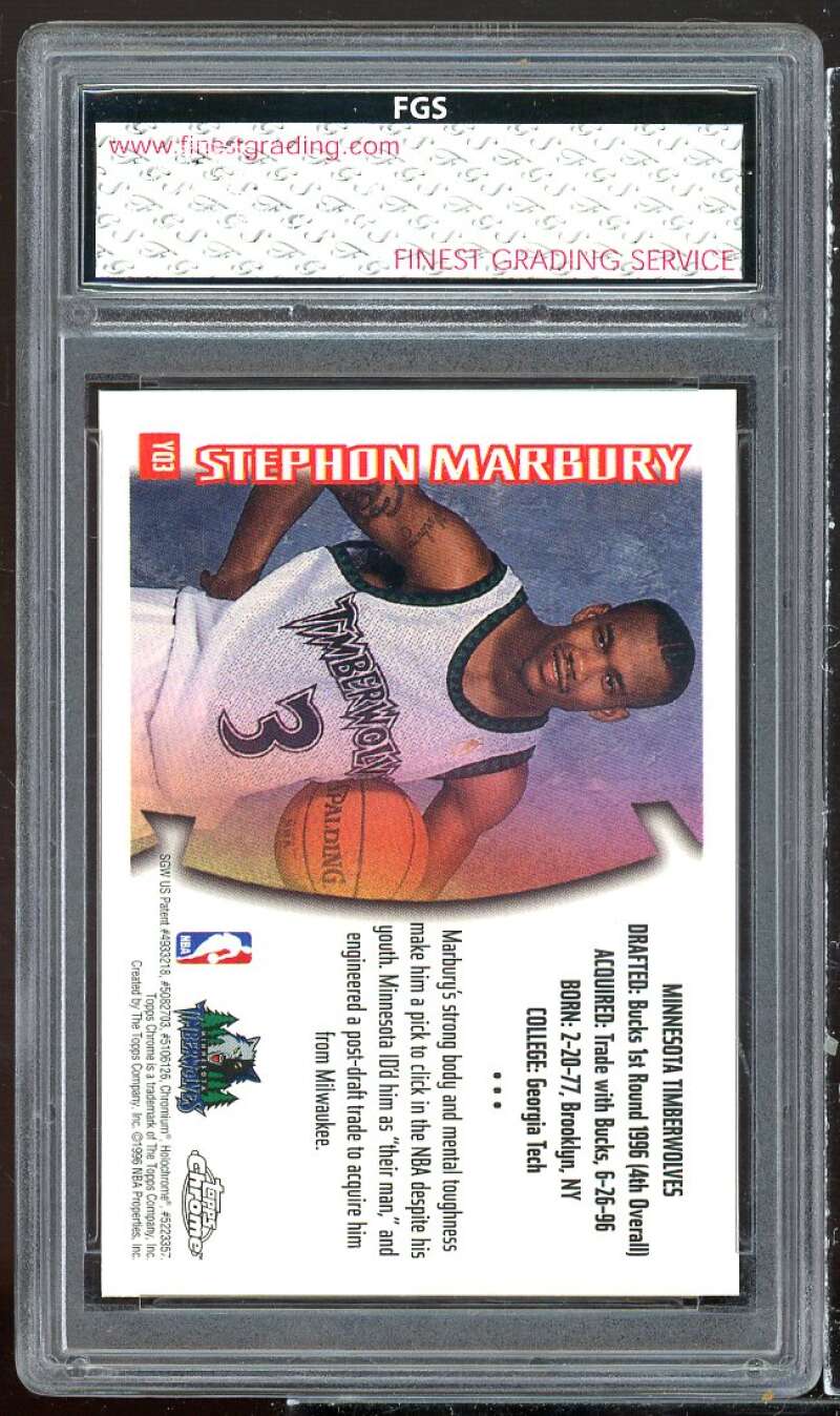 Stephon Marbury Rookie Card 1996-97 Topps Chrome Youthquake #3 FGS 10 GEM MT Image 2