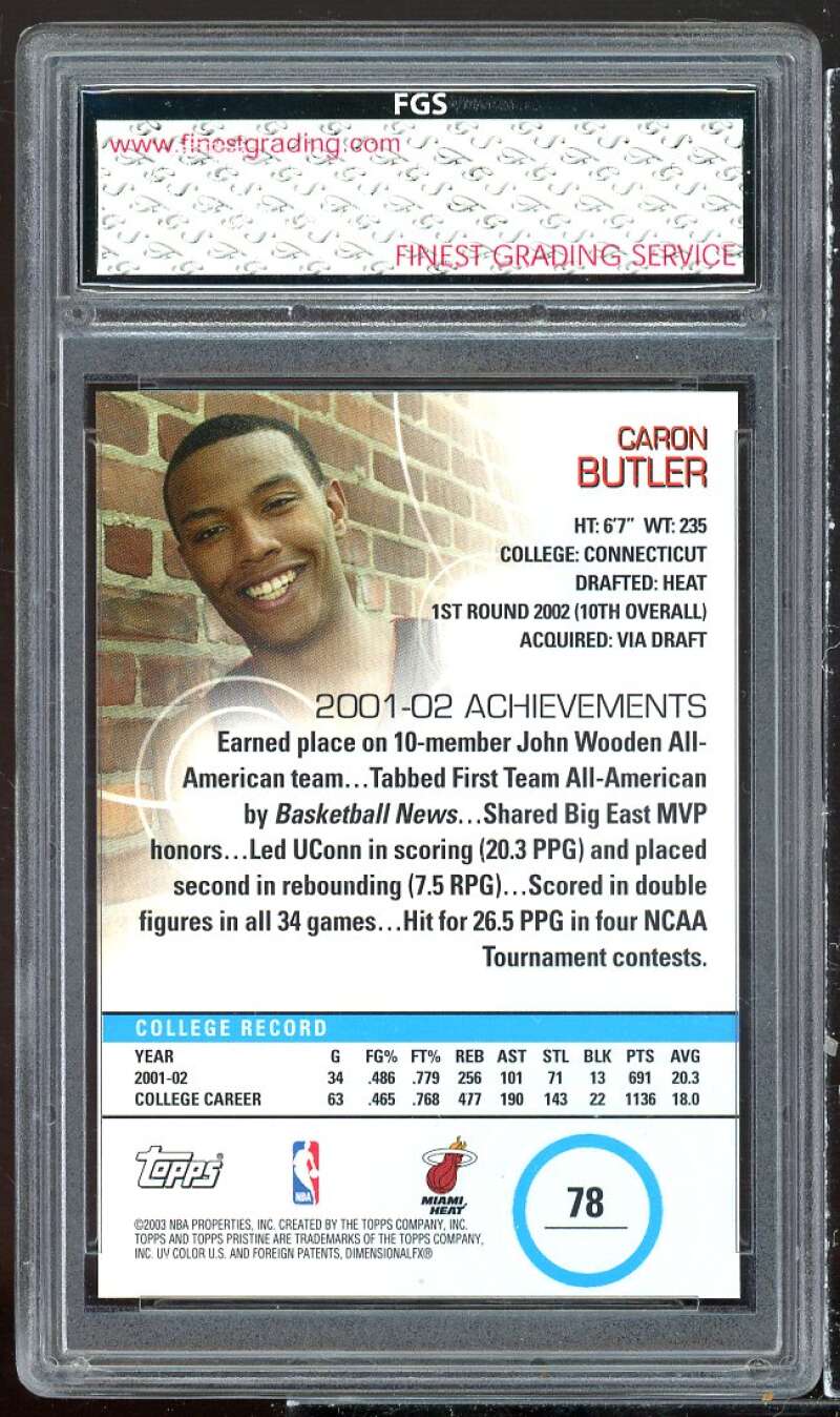 Caron Butler Rookie Card 2002-03 Topps Pristine #78 FGS 10 GEM MT Image 2