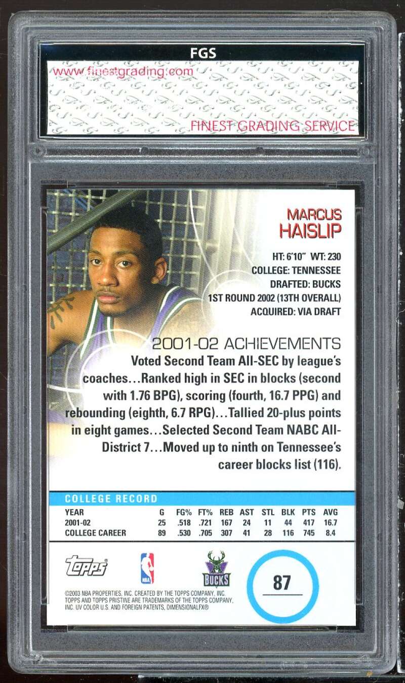 Marcus Haislip Rookie Card 2002-03 Topps Pristine #87 FGS 10 GEM MT Image 2