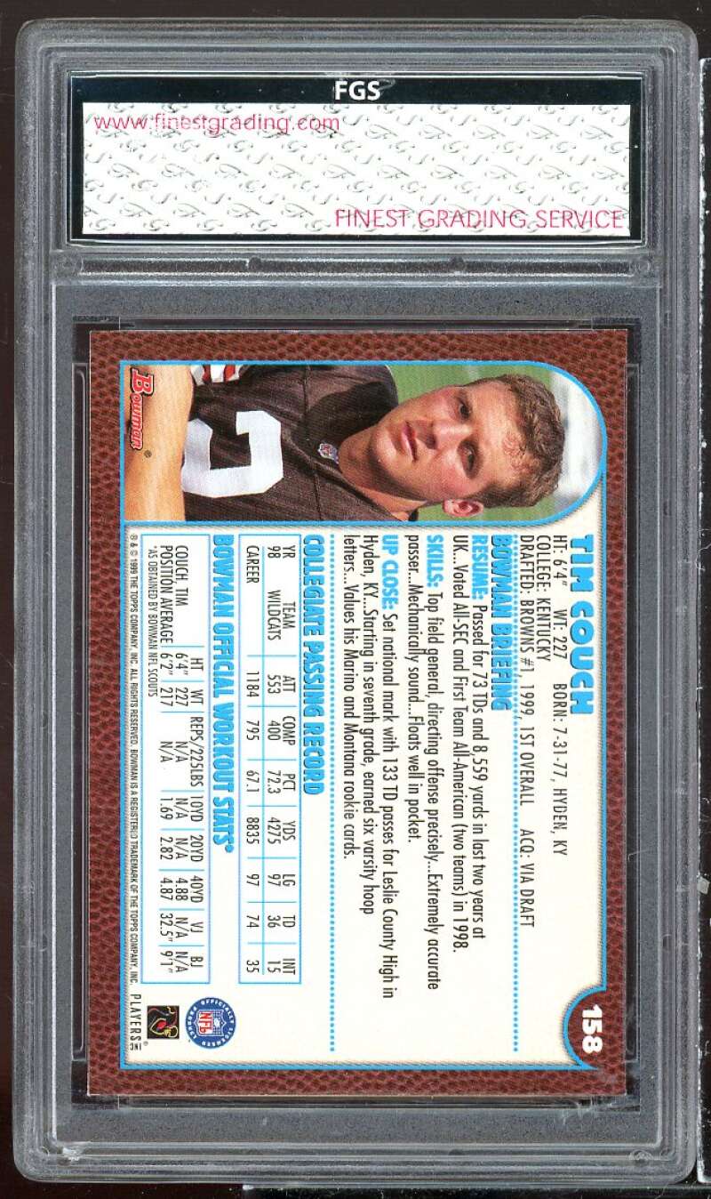 Tim Couch Rookie Card 1999 Bowman #158 FGS 10 GEM MT Image 2