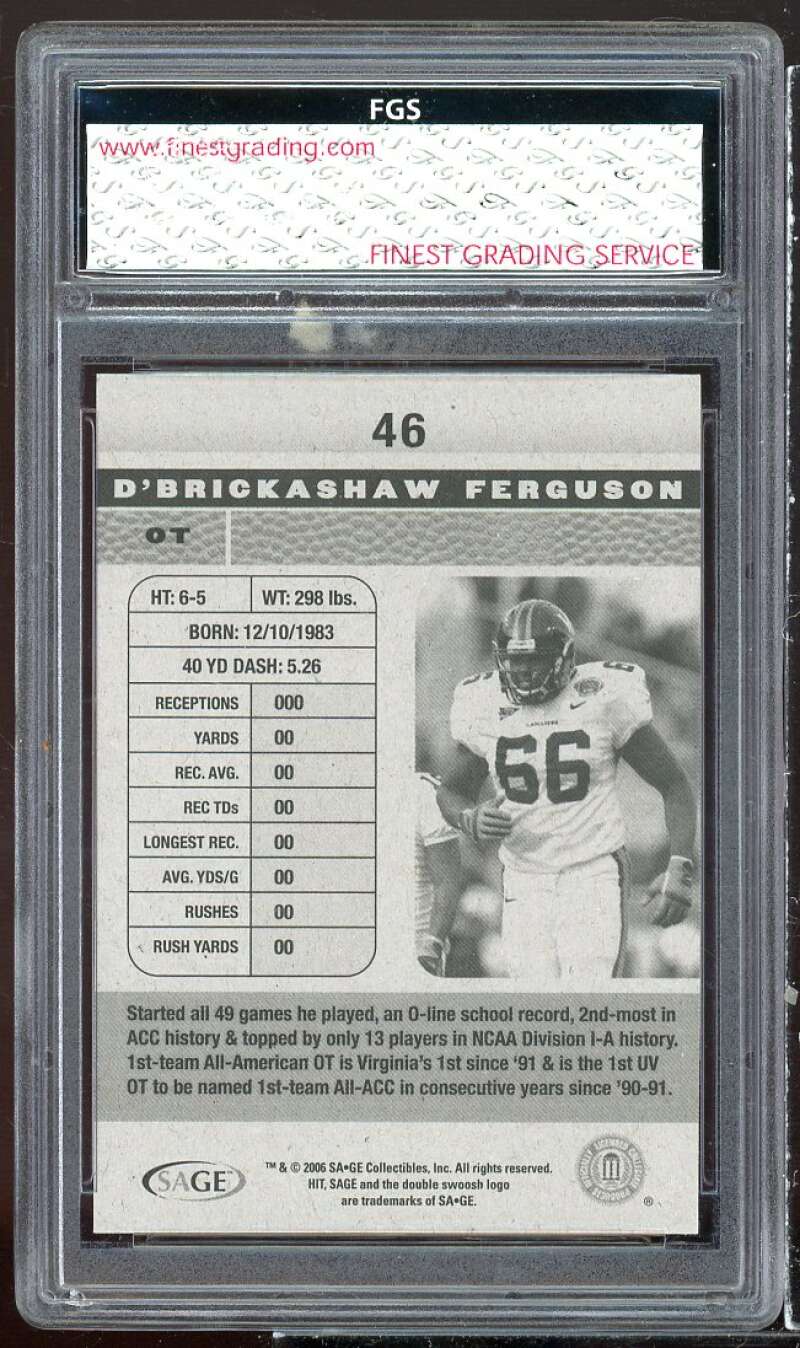 D'Brick Ferguson Rookie Card 2006 Sage Hit #46 FGS 10 GEM MT Image 2