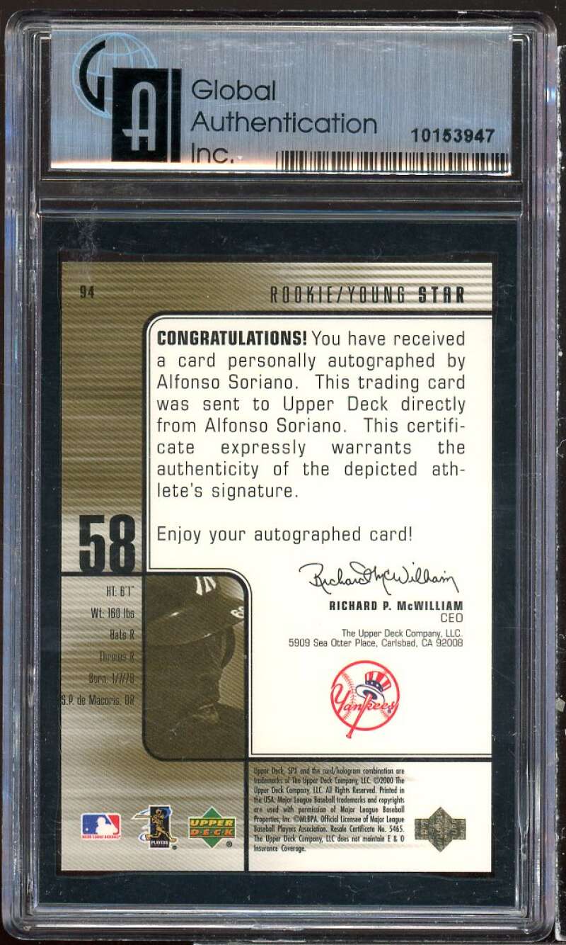 Alfonso Soriano Autograph Baseball Card