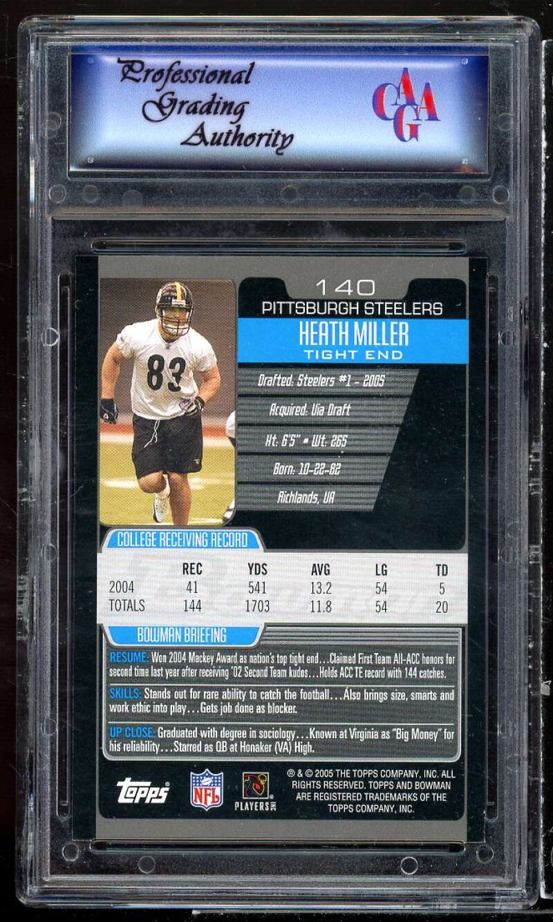 Heath Miller Rookie Card 2005 Bowman #140 PGA 10 GEM MT Image 2