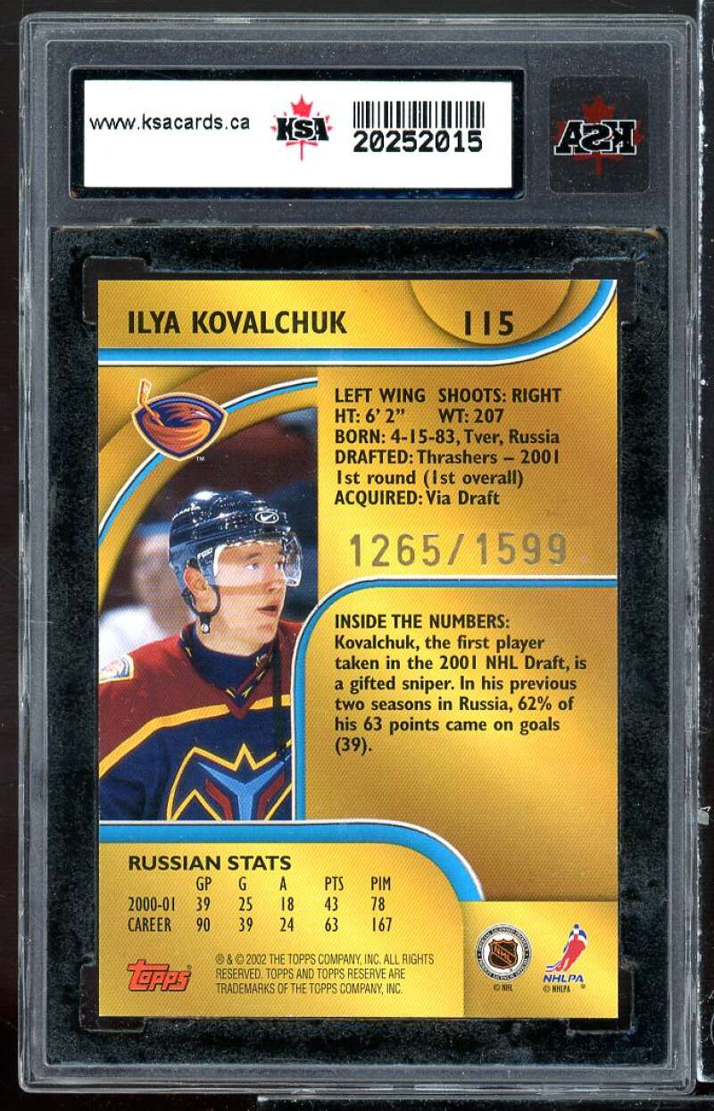 Ilya Kovalchuk Rookie Card 2001-02 Topps Reserve #115 KSA 9 MINT+ Image 2