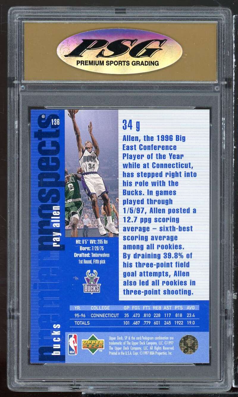 Ray Allen Rookie Card 1996-97 SP #136 PSG 9 MINT Image 2