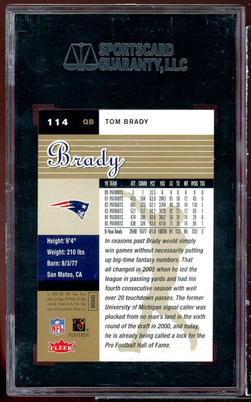 Tom Brady Card 2006 Fleer Ultra #114 SGC 10 GEM MT Image 2