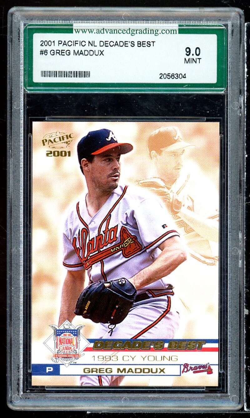 Greg Maddux Card 2001 Pacific NL Decade's Best #6 AGS 9 MINT Image 1