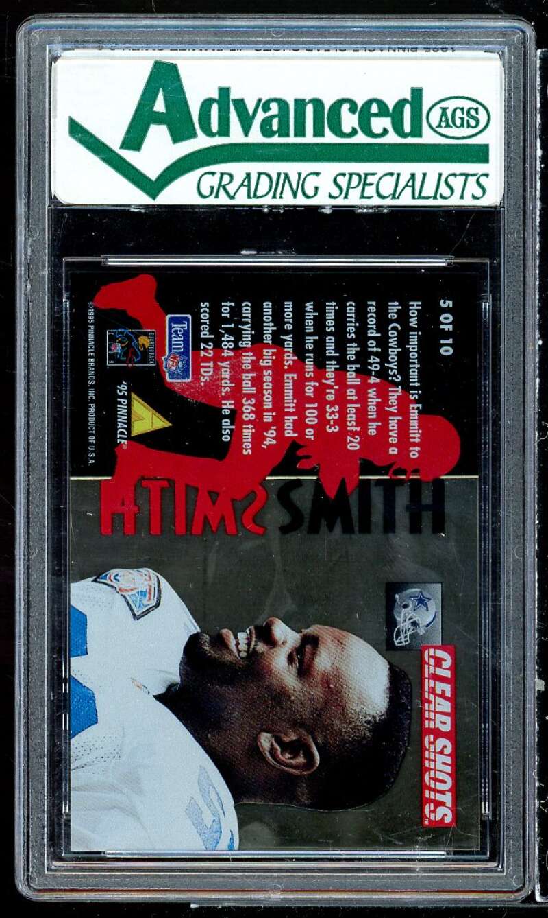 Emmmitt Smith Card 1995 Pinnacle Clear Shots #5 AGS 9 MINT Image 2