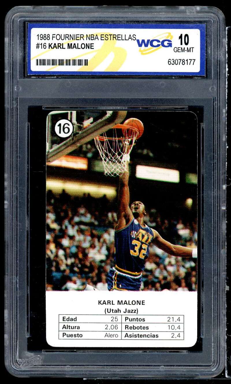 Karl Malone Card 1988 Fournier NBA Estrellas #16 WCG 10 GEM MT Image 1