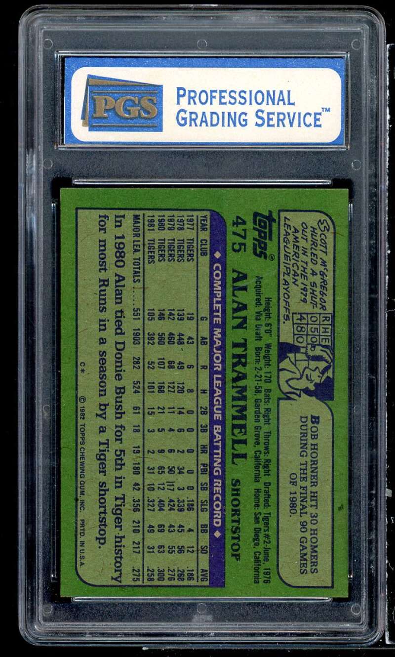 Alan Trammell Card 1982 Topps #475 PGS 7.5 NM+ Image 2