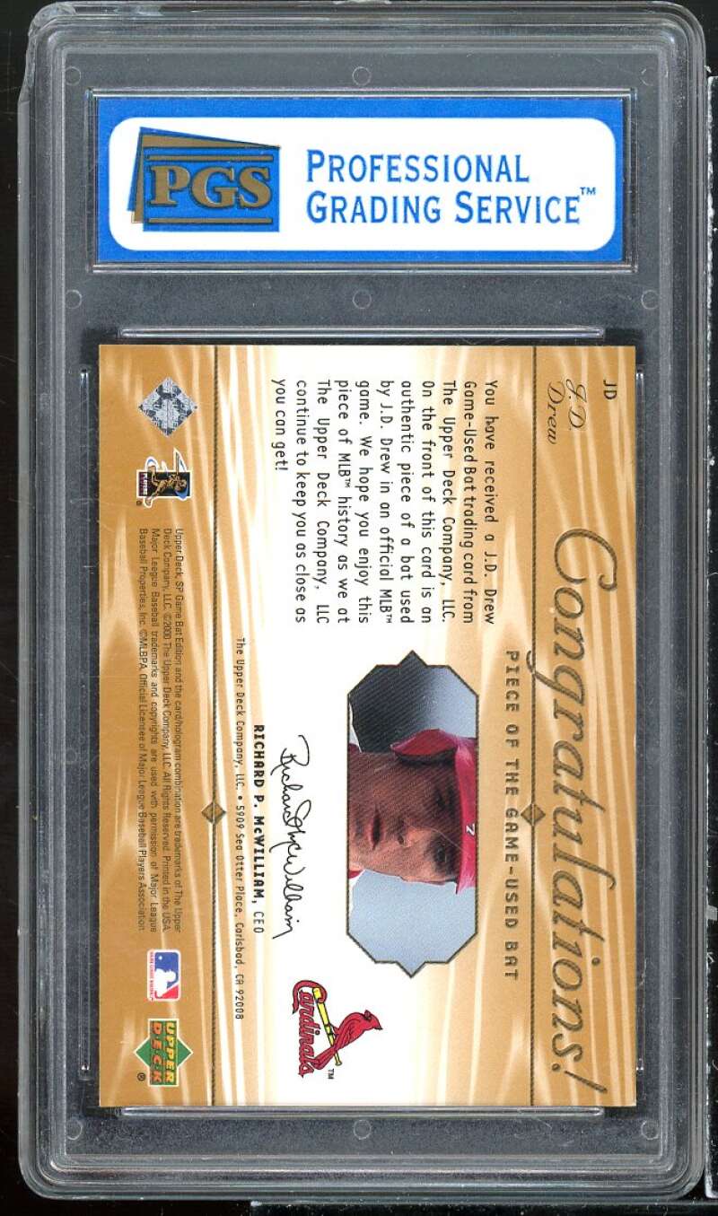 J.D. Drew Card 2001 SP Game Bat Edition Piece Of The Game #JD PGS 8 NM-MT Image 2