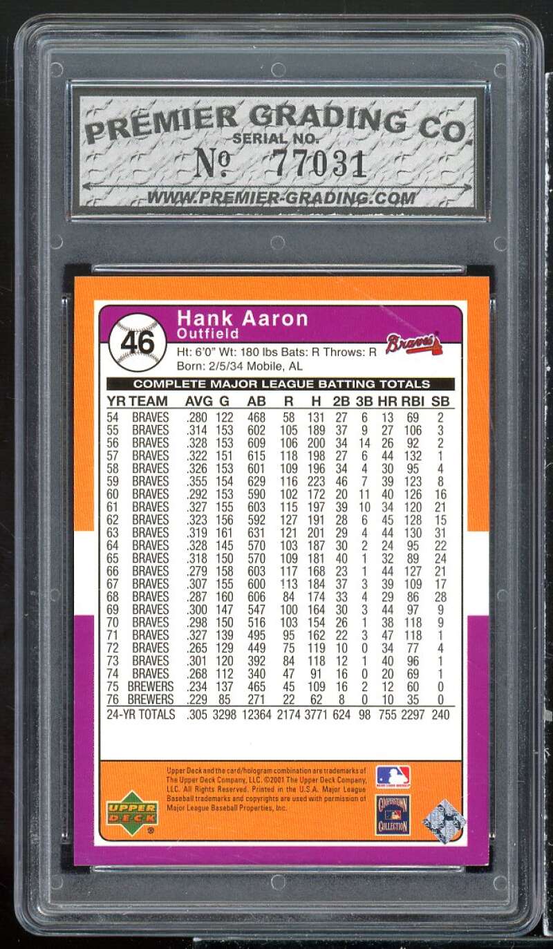 Hank Aaron Card 2001 Upper Deck Decade 1970's #46 PGC 9 MINT Image 2