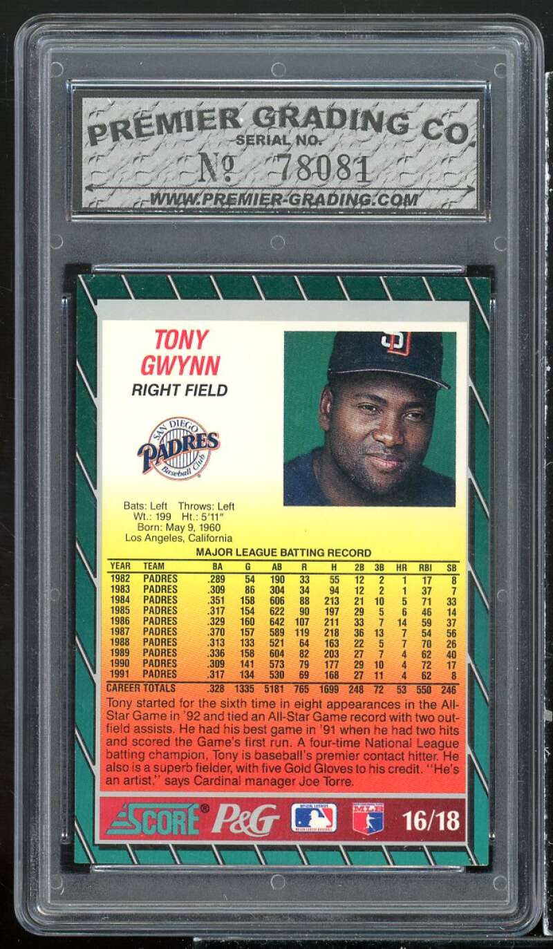 Tony Gwynn Card 1992 Score Proctor n Gamble #16 PCG 8.5 NM-MT+ Image 2