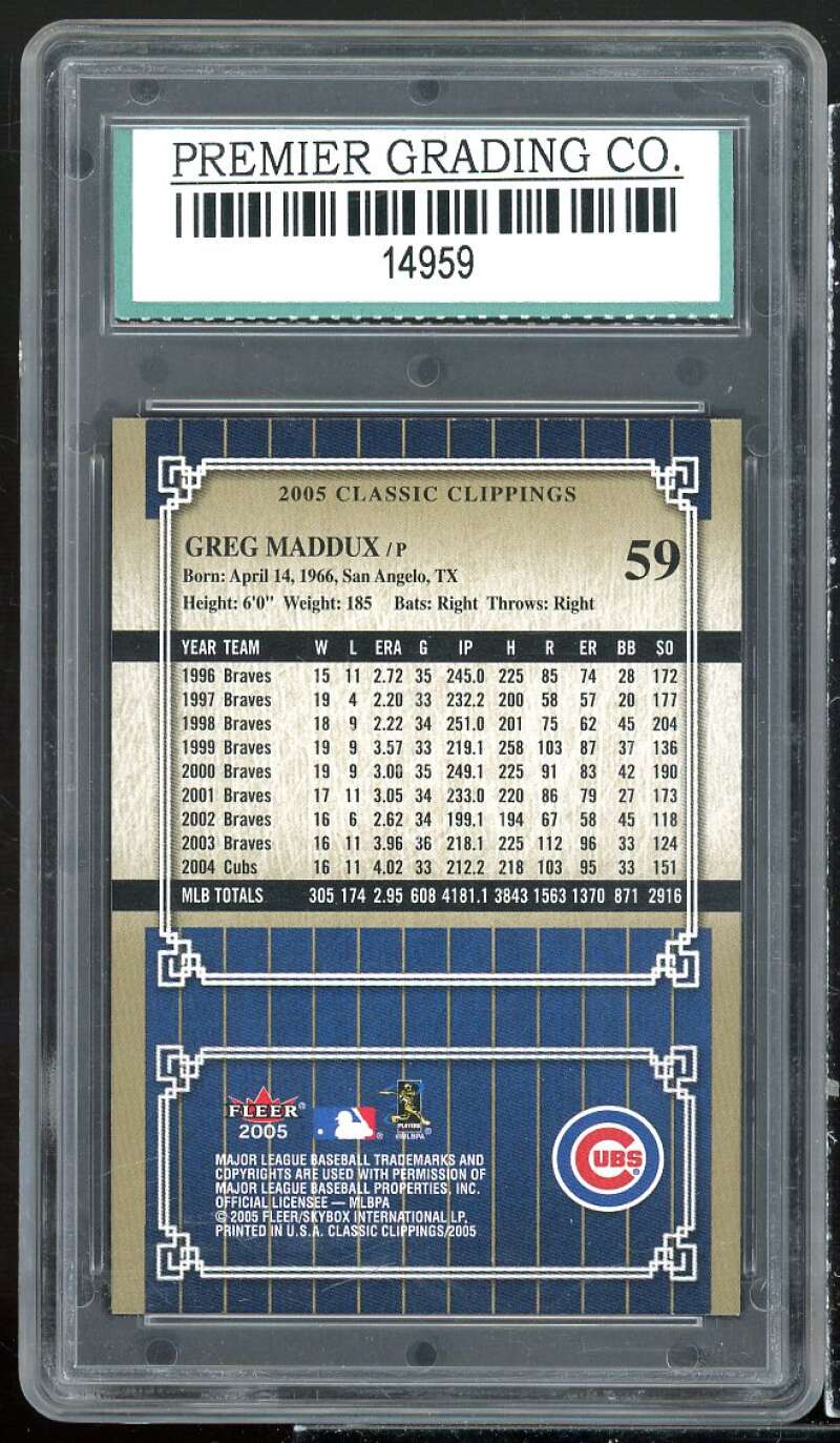 Greg Maddux Card 2005 Classic Clippings #59 PGC 9 MINT Image 2