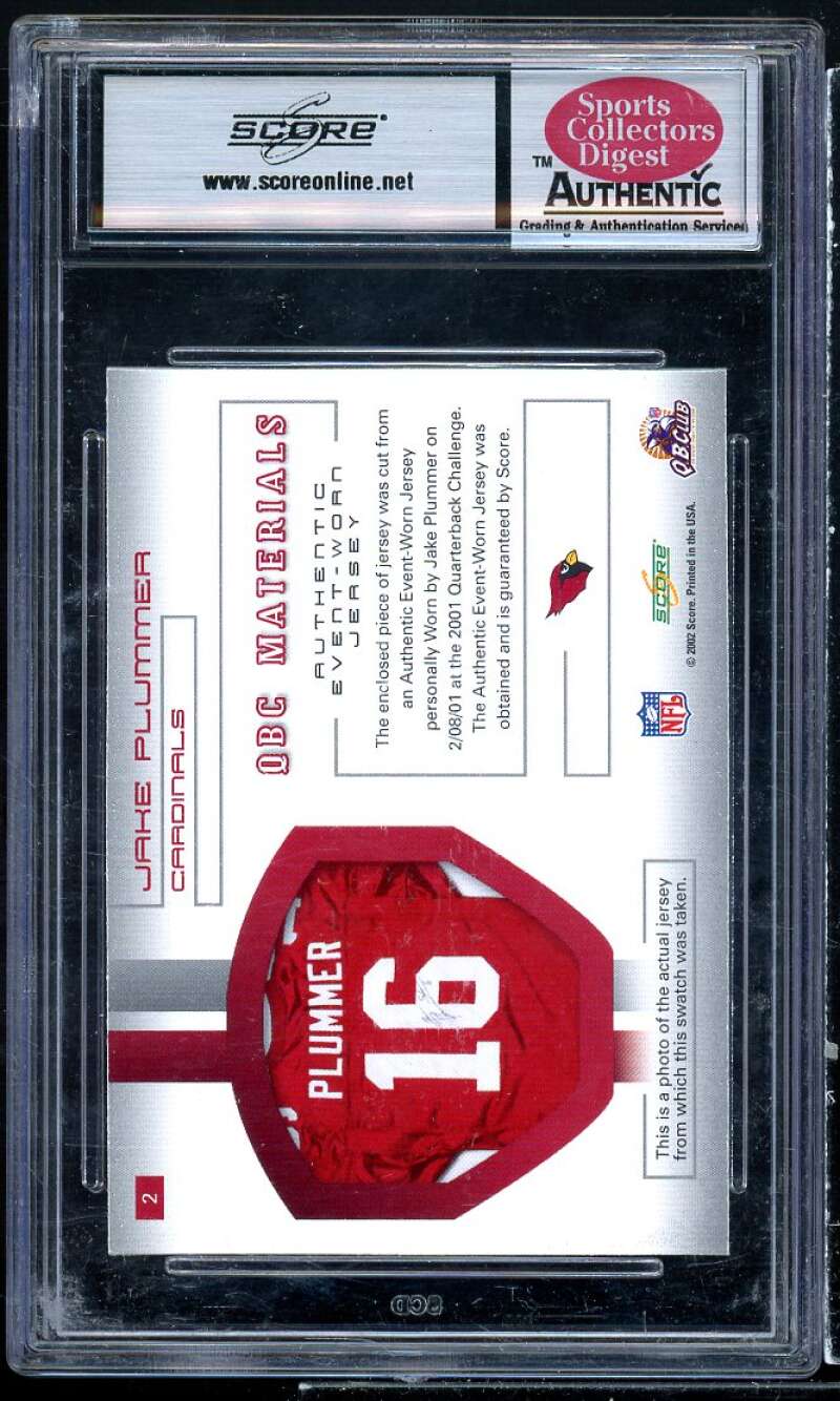 Jake Plummer Card 2002 Score QBC Materials Untouched #2 SCD AUTHENTIC Image 2