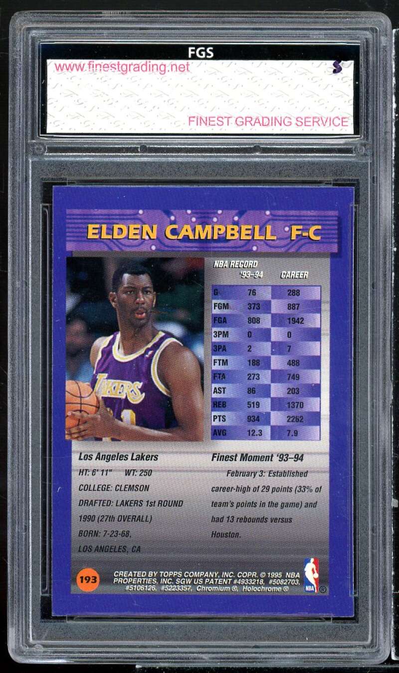 Elden Campbell Card 1994-95 Finest Refractor #193 FGS 10 GEM MT Image 2