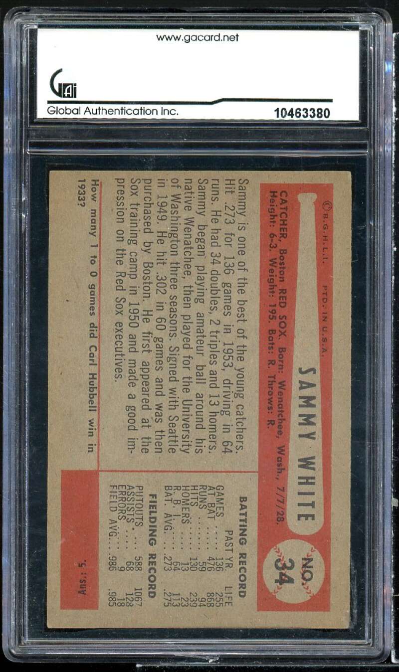 Sammy White Card 1954 Bowman #34 GAI 4.5 VG-EX+ Image 2