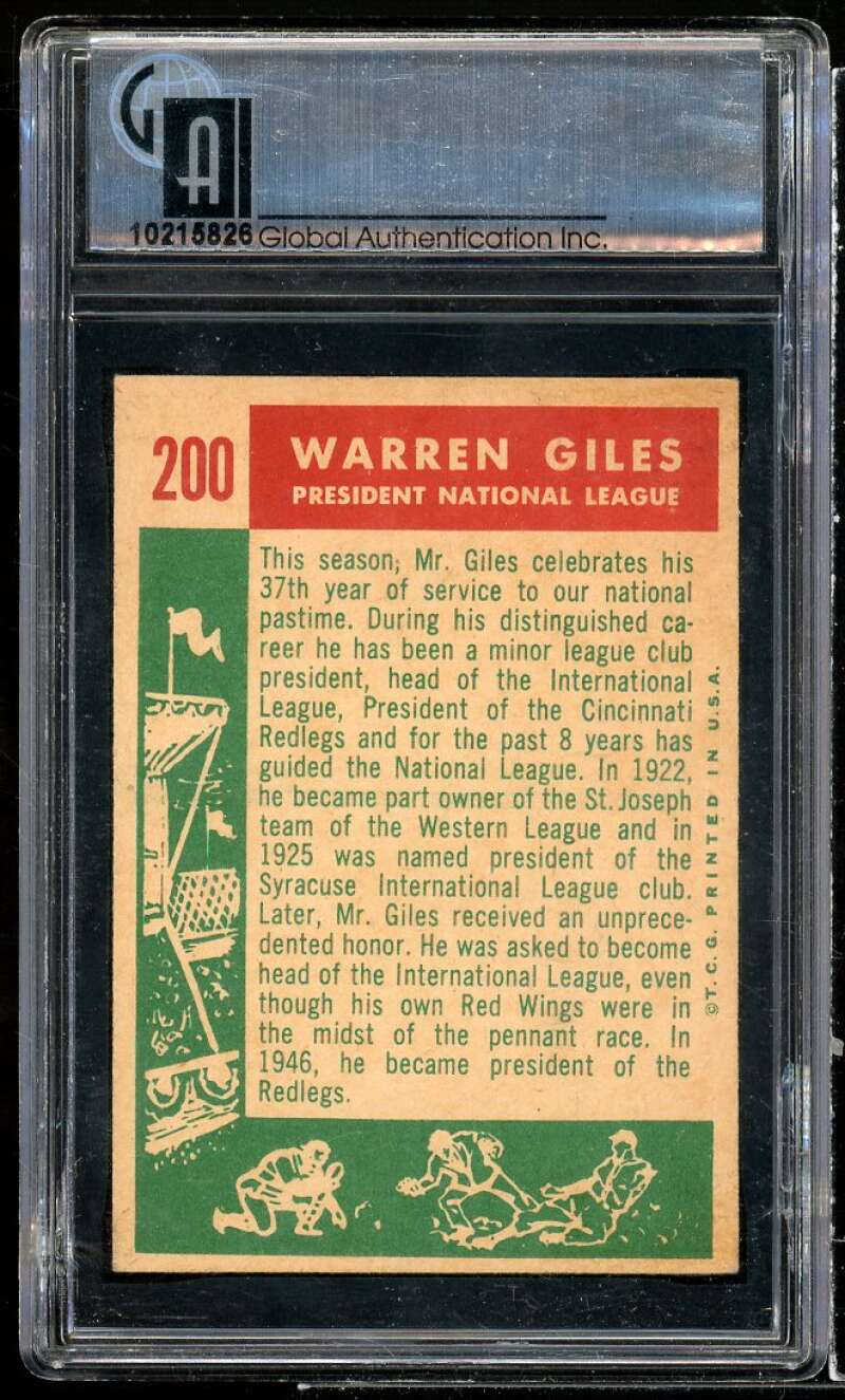 Warren Giles Card 1959 Topps #200 GAI 5 EX Image 2