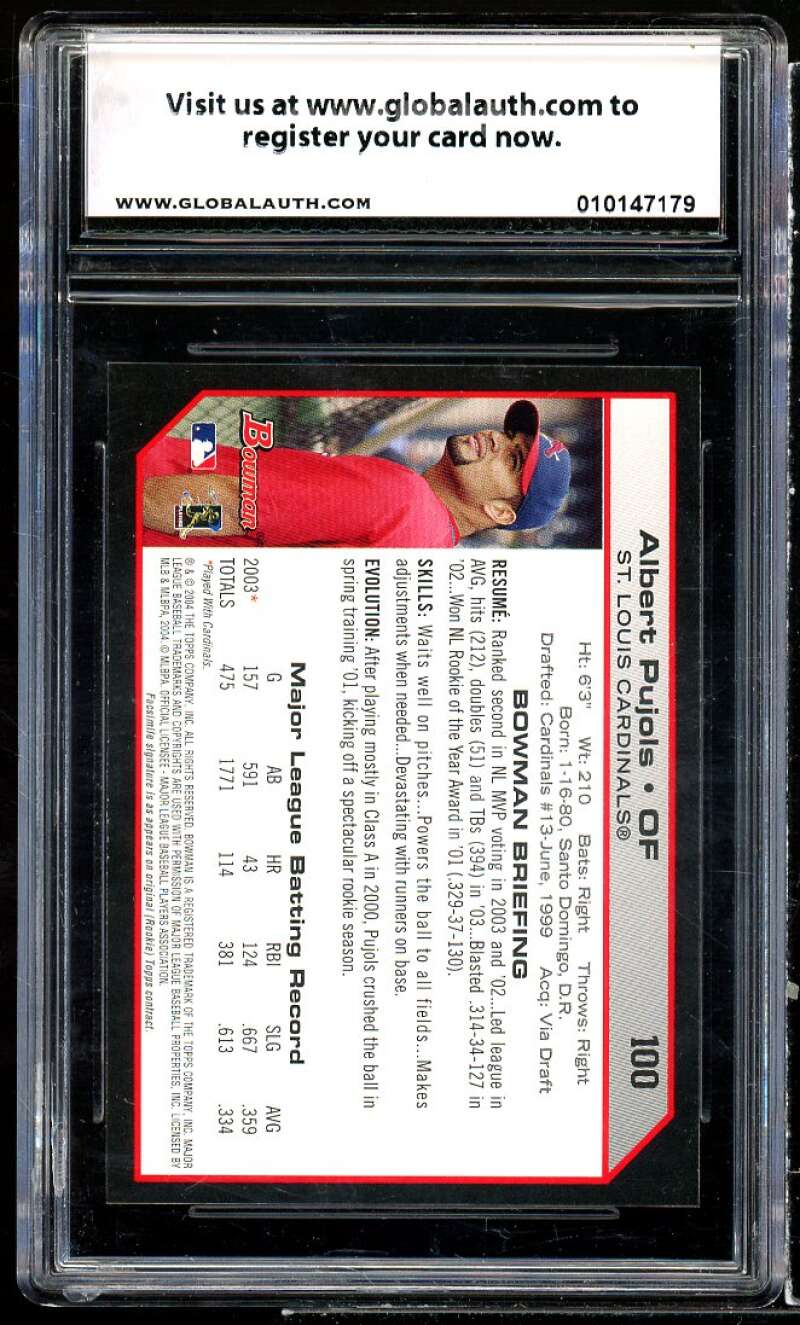 Albert Pujols Card 2004 Bowman #100 GA 9 MINT Image 2