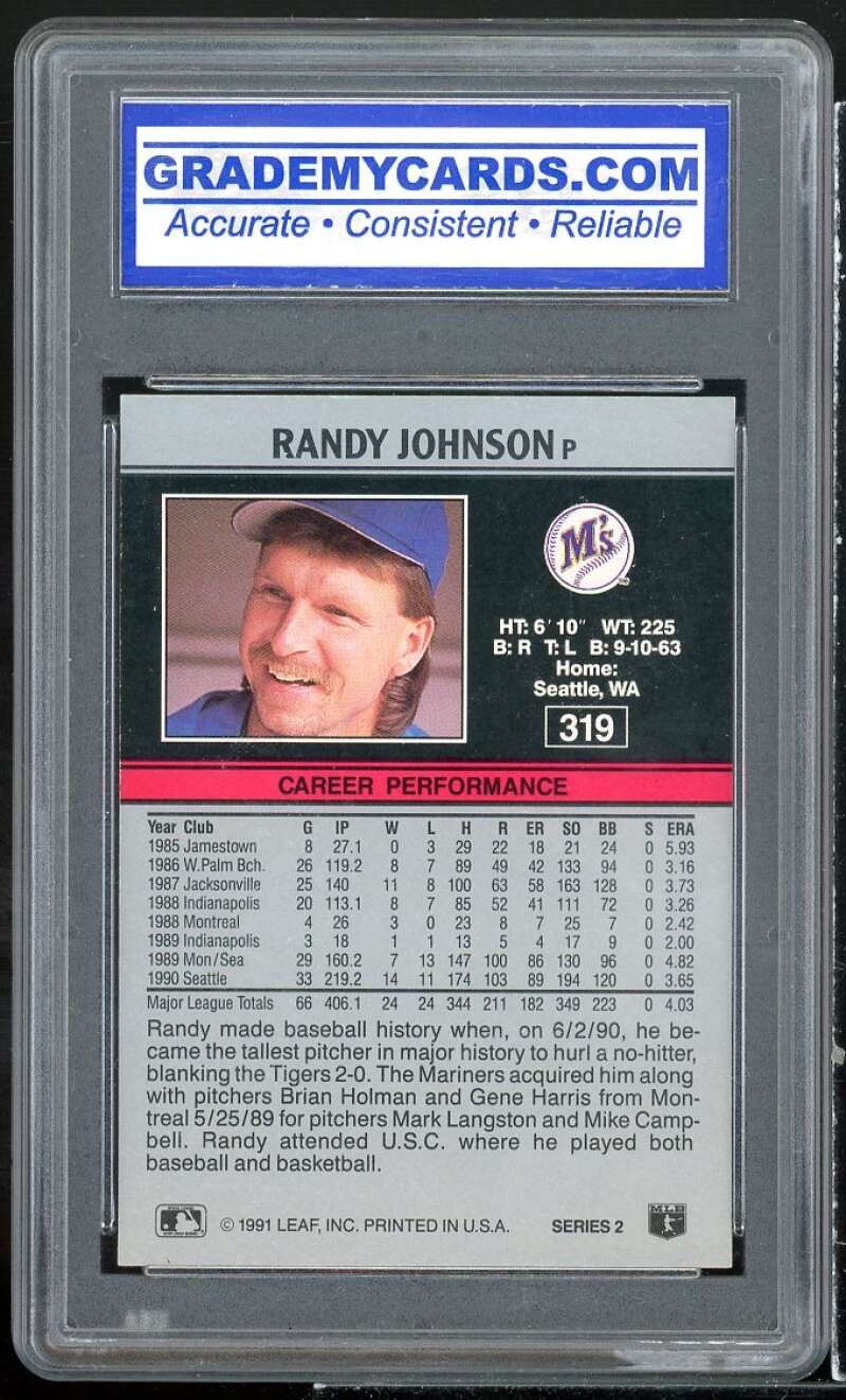 Randy Johnson Card 1991 Leaf #319 ACR 9 MINT Image 2