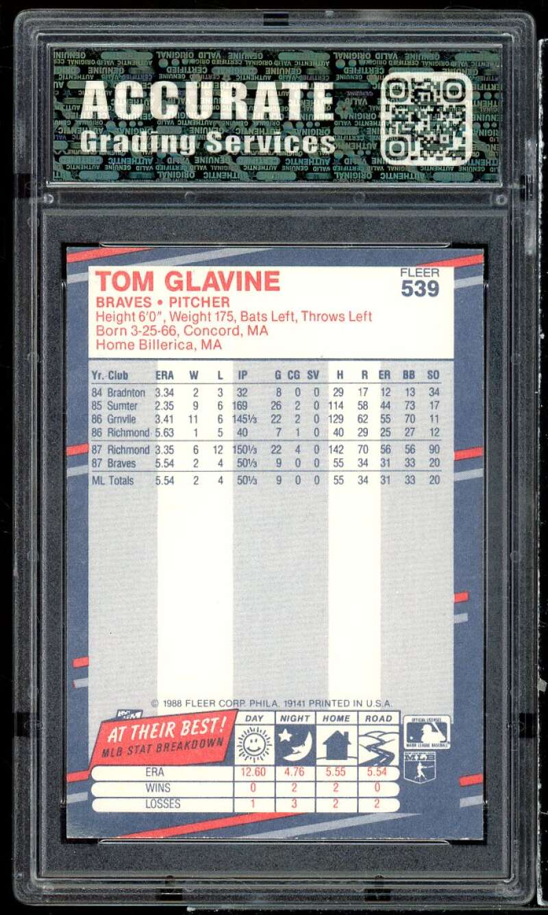 Tom Glavine Rookie Card 1988 Fleer #539 AGS 10 GEM MT Image 2