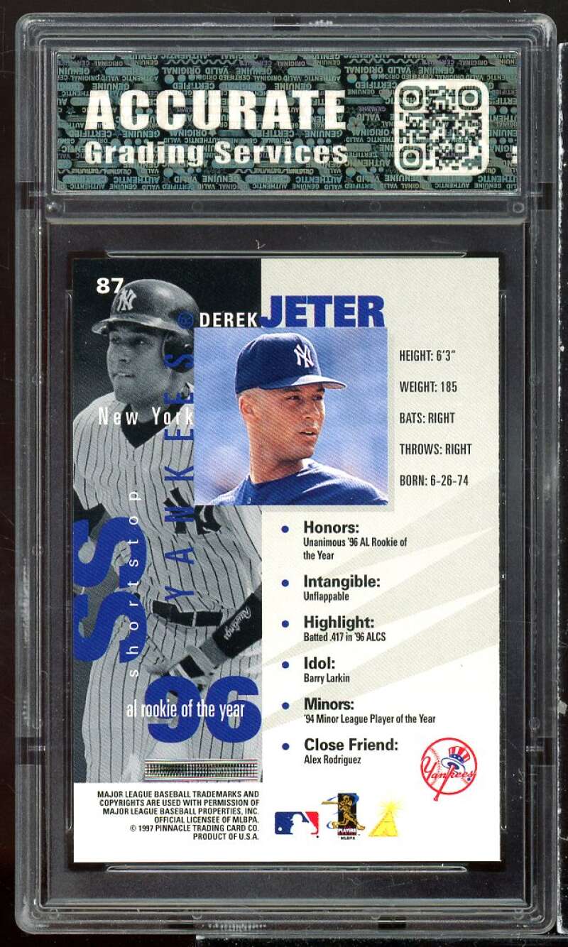 Derek Jeter Card 1997 Pinnacle Inside 97 #87 AGS 9 MINT Image 2