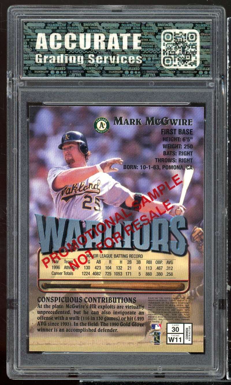 Mark Mcgwire Card 1997 Topps Finest Promotional Sample #30 AGS 10 GEM MT Image 2