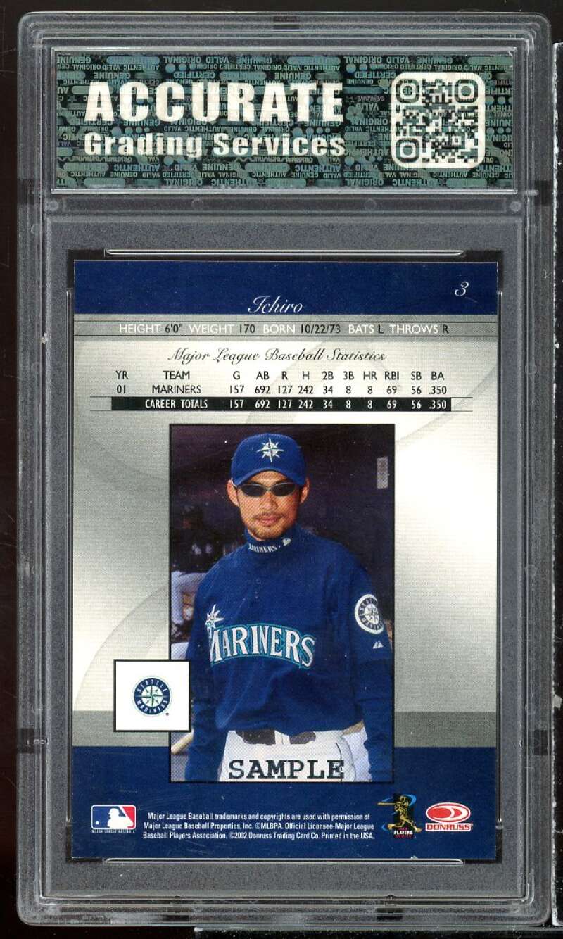 Ichiro Suzuki Card 2002 Donruss Elite Promotional Sample #3 AGS 10 GEM MT Image 2