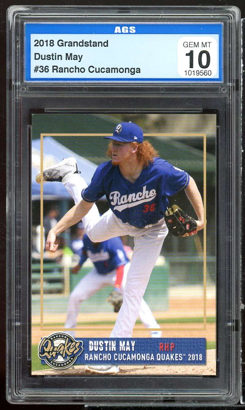 Dustin May Rookie Card 2018 Grandstand Rancho Cucamonga #36 AGS 10 GEM MT Image 1