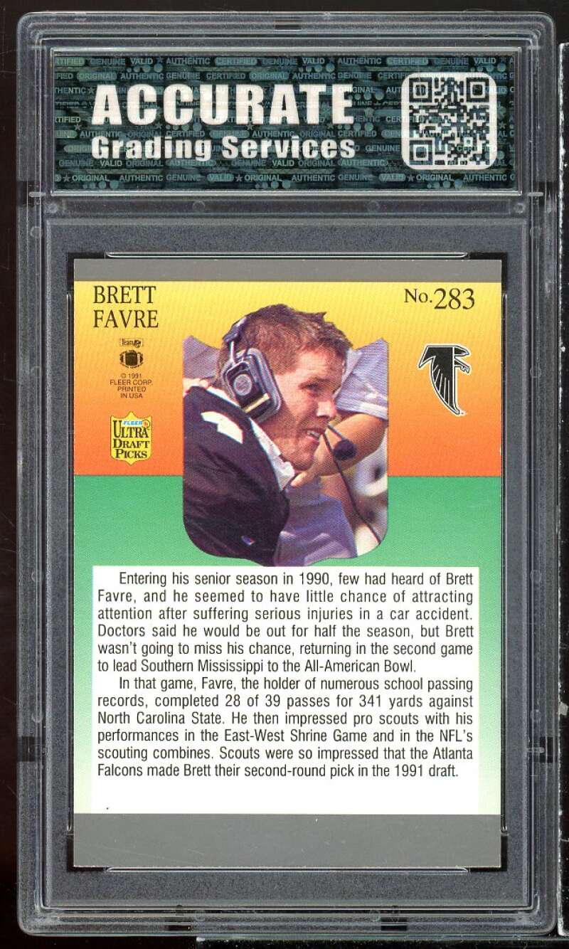 Brett Favre Rookie Card 1991 Fleer Ultra Draft Picks #283 AGS 10 GEM MT Image 2