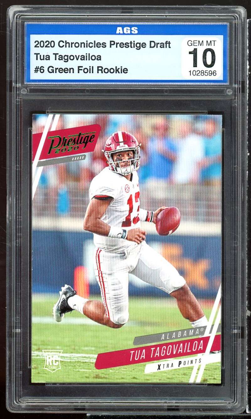 Tua Tagovailoa Rookie 2020 Chronicles Prestige Draft Green Foil #6 AGS 10 GEM MT Image 1